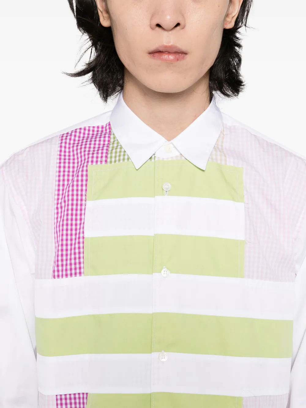 Comme Des Garçons Shirt Striped And Gingham Patchwork Shirt