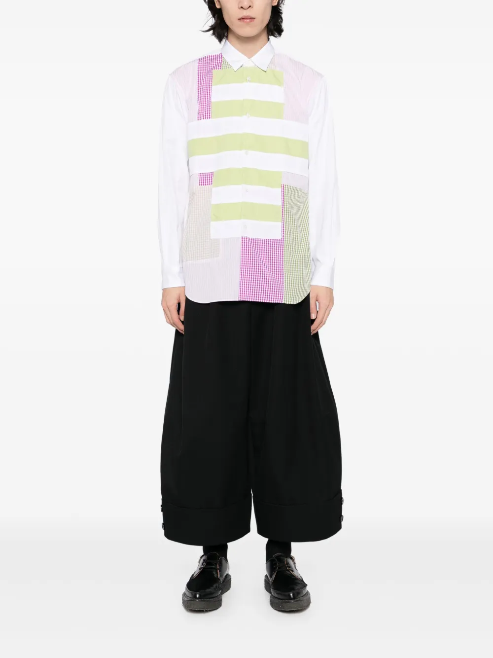 Comme Des Garçons Shirt Gestreept overhemd met gingham-patchwork - Wit