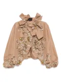 Biyan 3D-embellished taffeta wrap jacket - Brown