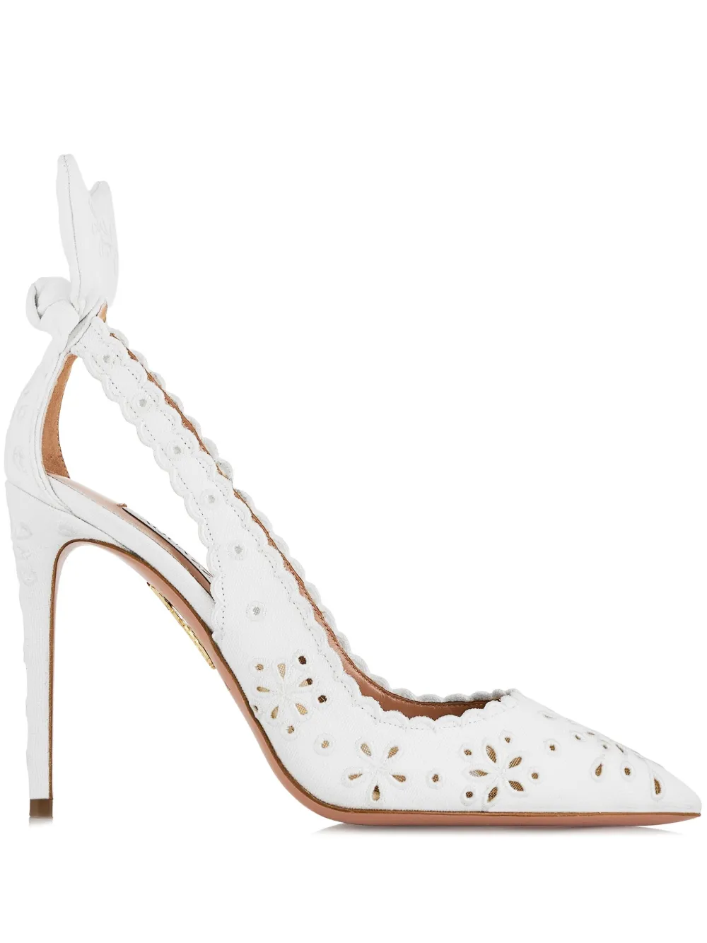 Aquazzura 105mm Broderie pumps verfraaid met strik Wit