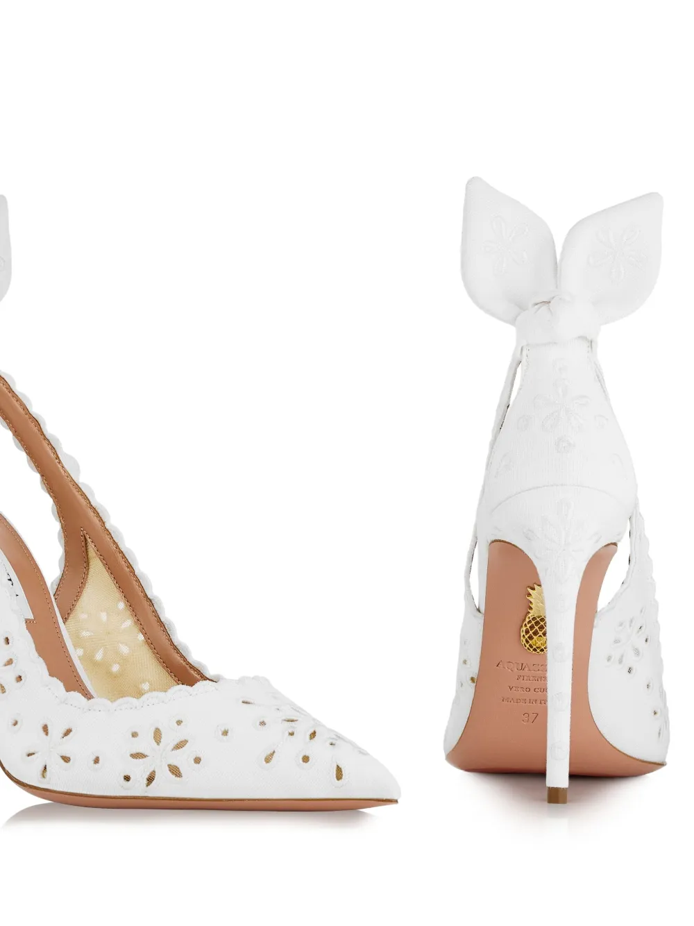 Aquazzura 105mm Broderie pumps verfraaid met strik Wit