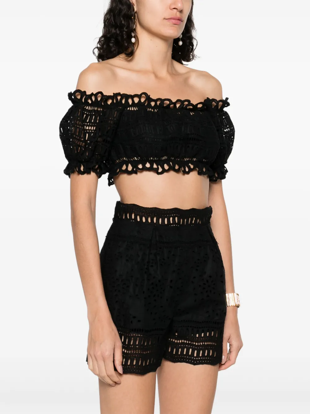 Ermanno Scervino Broderie anglaise top Zwart