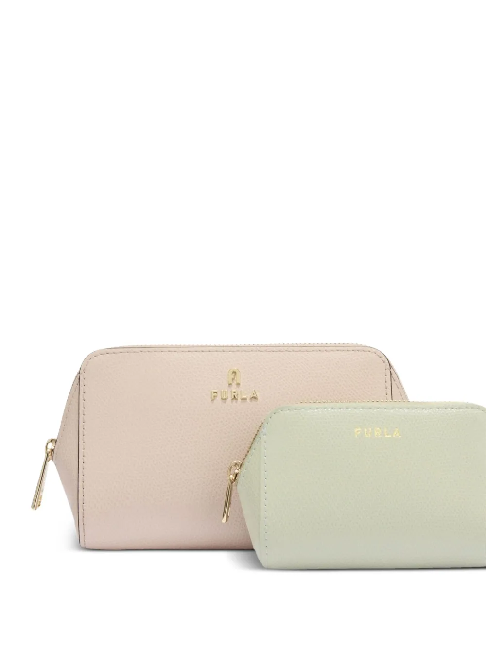 Furla zip-top curved makeup bag (set of two) Beige