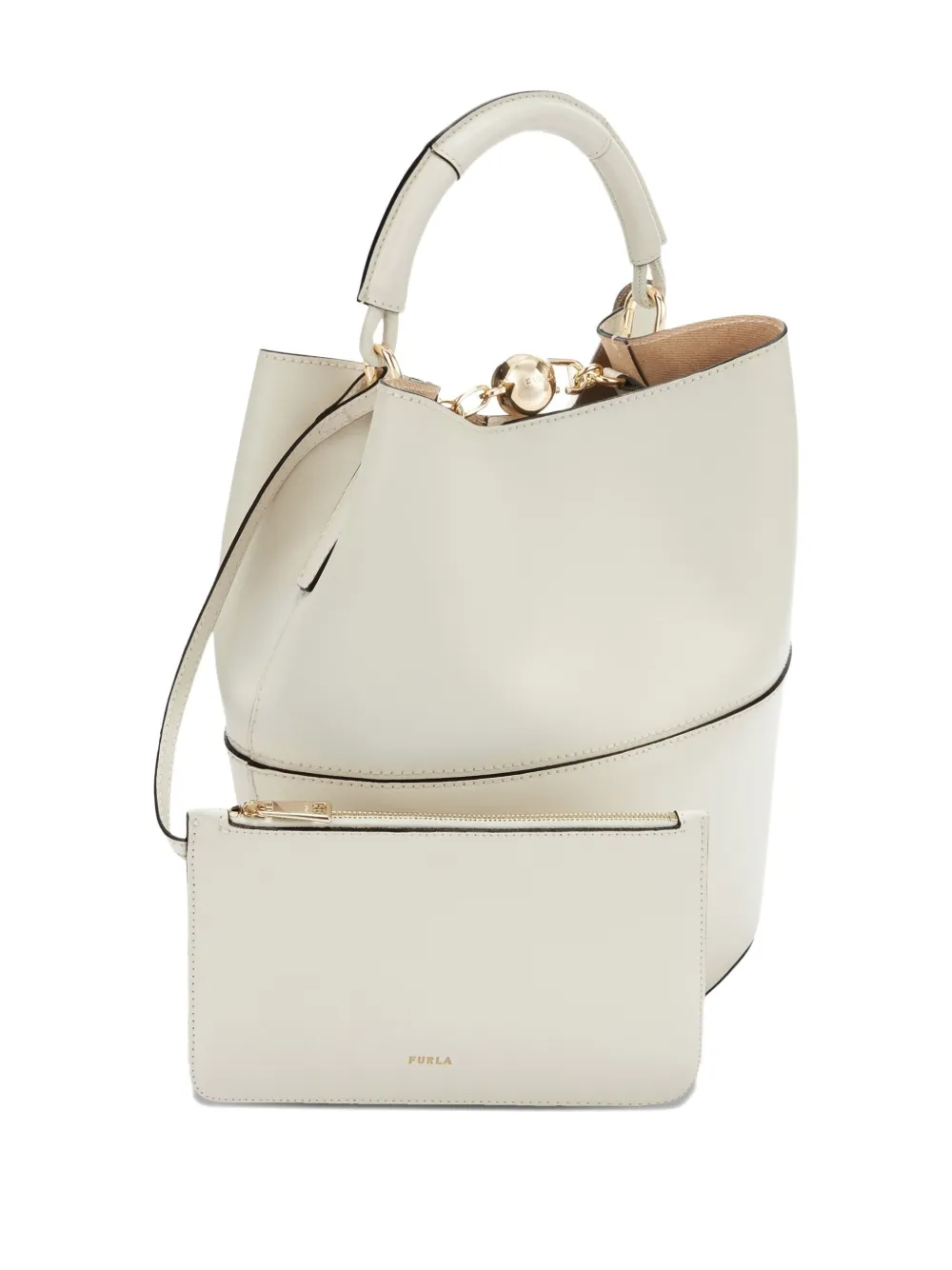 Furla Sfera logo-buckle bucket bag Wit