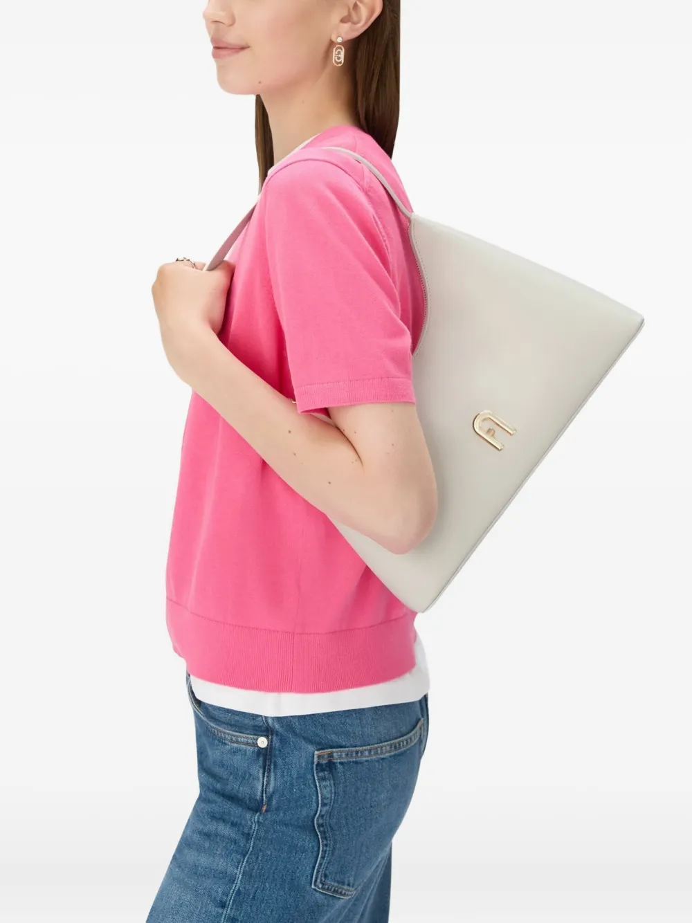 Furla Diamante kleine leren schoudertas met gewelfde top Wit