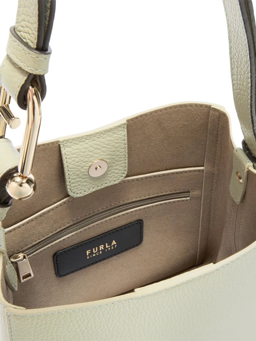 Furla Nuvola kleine leren bucket-tas met gespsluiting Beige