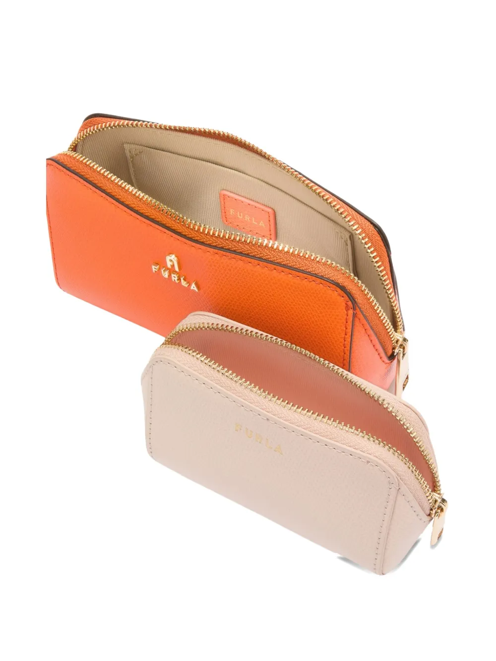 Furla Zip-top Curved Makeup Bag (set Of Two) In Orange