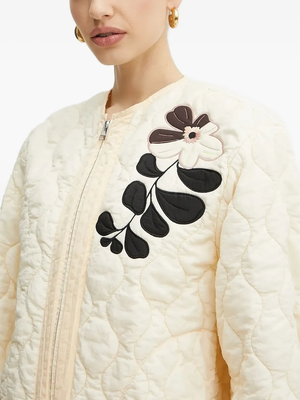 Forte Bomberjack met geborduurde bloemen Beige