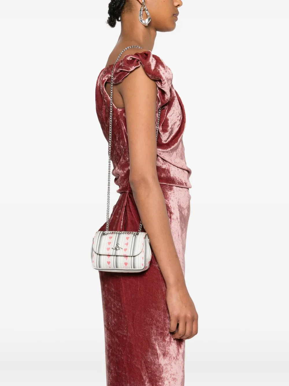 Vivienne Westwood Linen Heart Stripes mini bag Beige