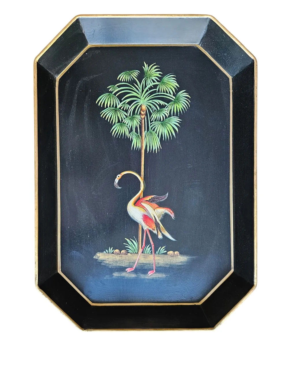 Les-ottomans Iron Hand-painted Flamingo Tray