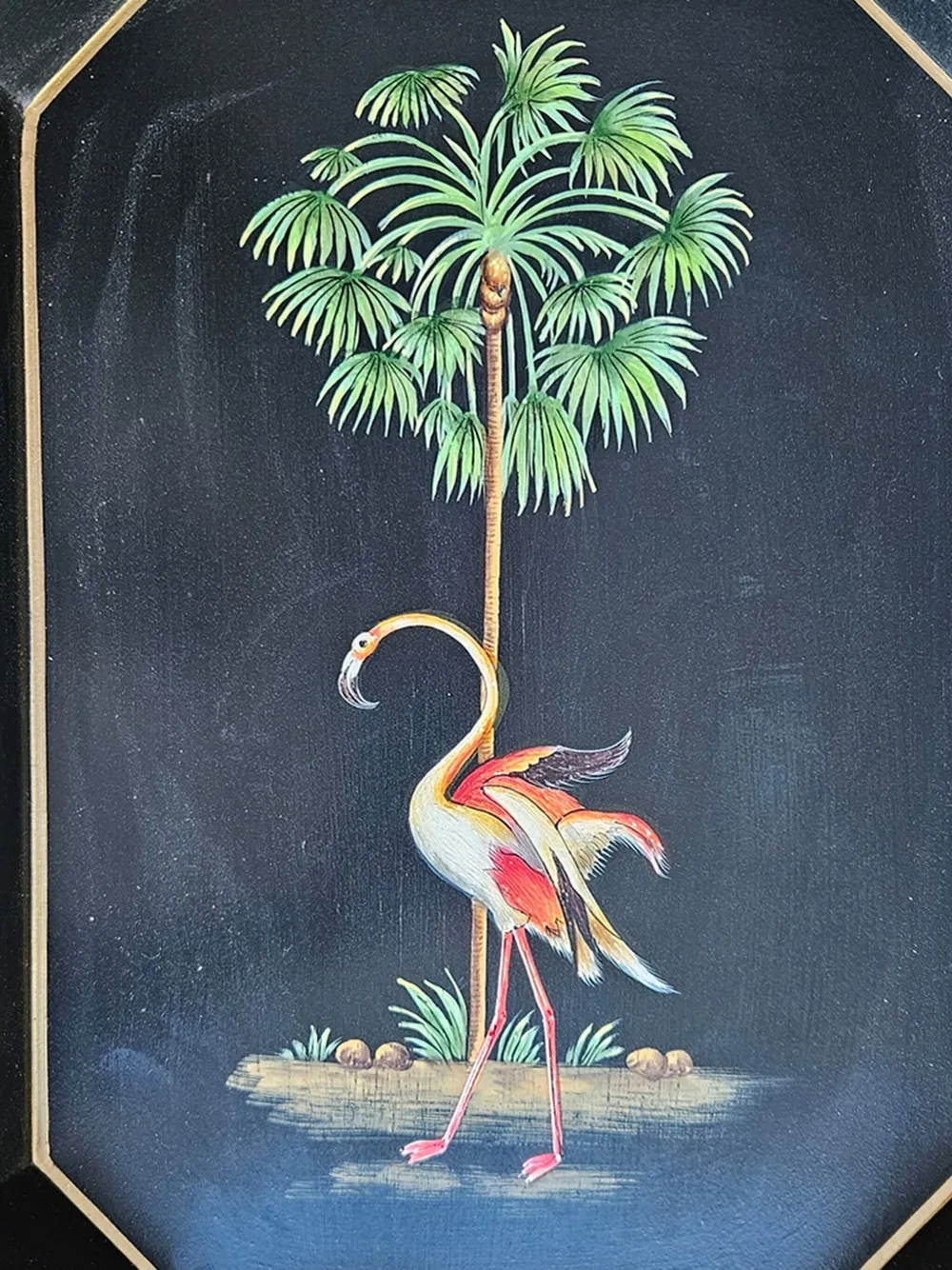 Les-Ottomans Handbemaltes Flamingo Tablett aus Eisen | Geschirr | Image 2