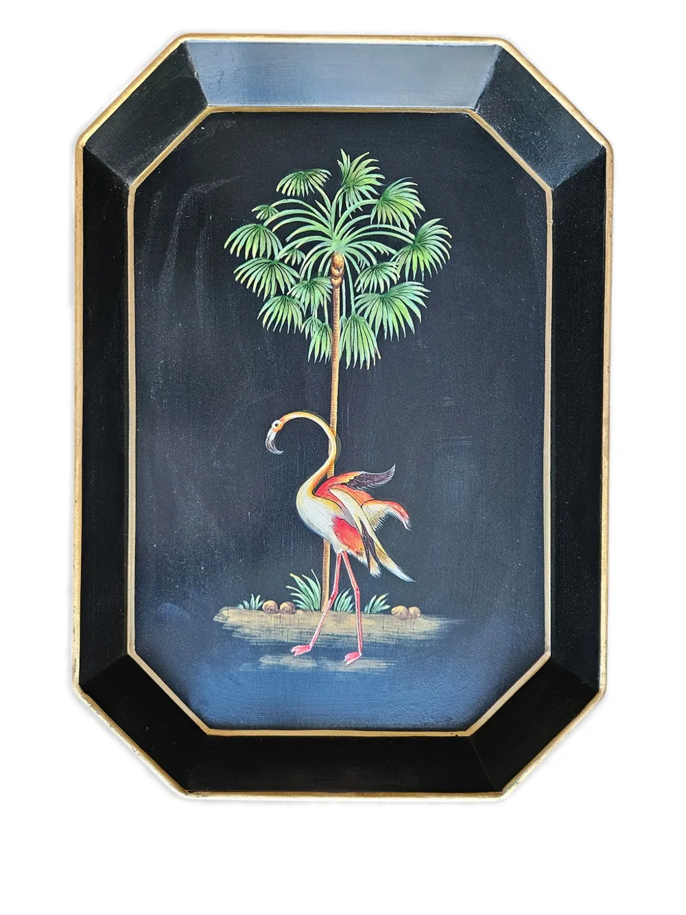 Les-Ottomans Handbemaltes Flamingo Tablett aus Eisen | Blau | Image 1