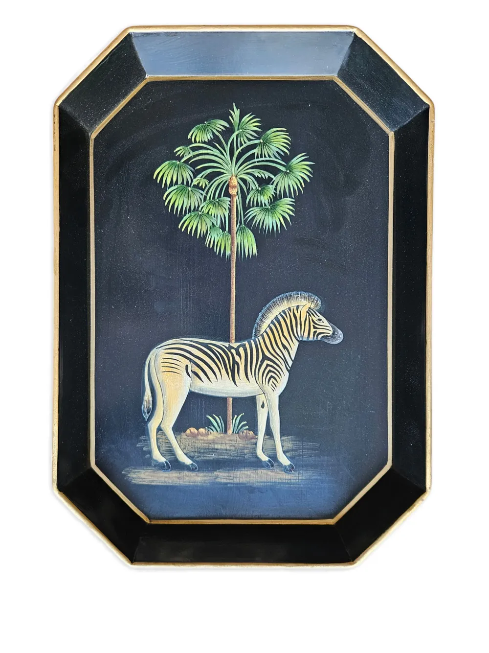 Les-Ottomans iron hand-painted Zebra tray | Blue | Image 1