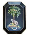 Les-Ottomans iron hand-painted Monkey tray - Blue