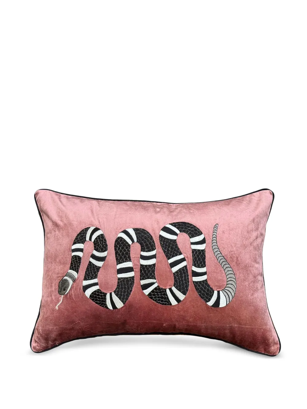 Les-Ottomans snake-embroidered velvet cushion | Pink | Image 1