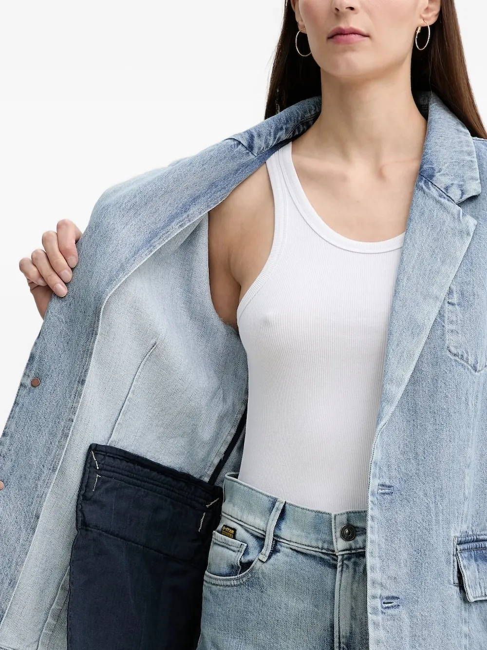 G-Star RAW Spijkerjack met enkele rij knopen Blauw