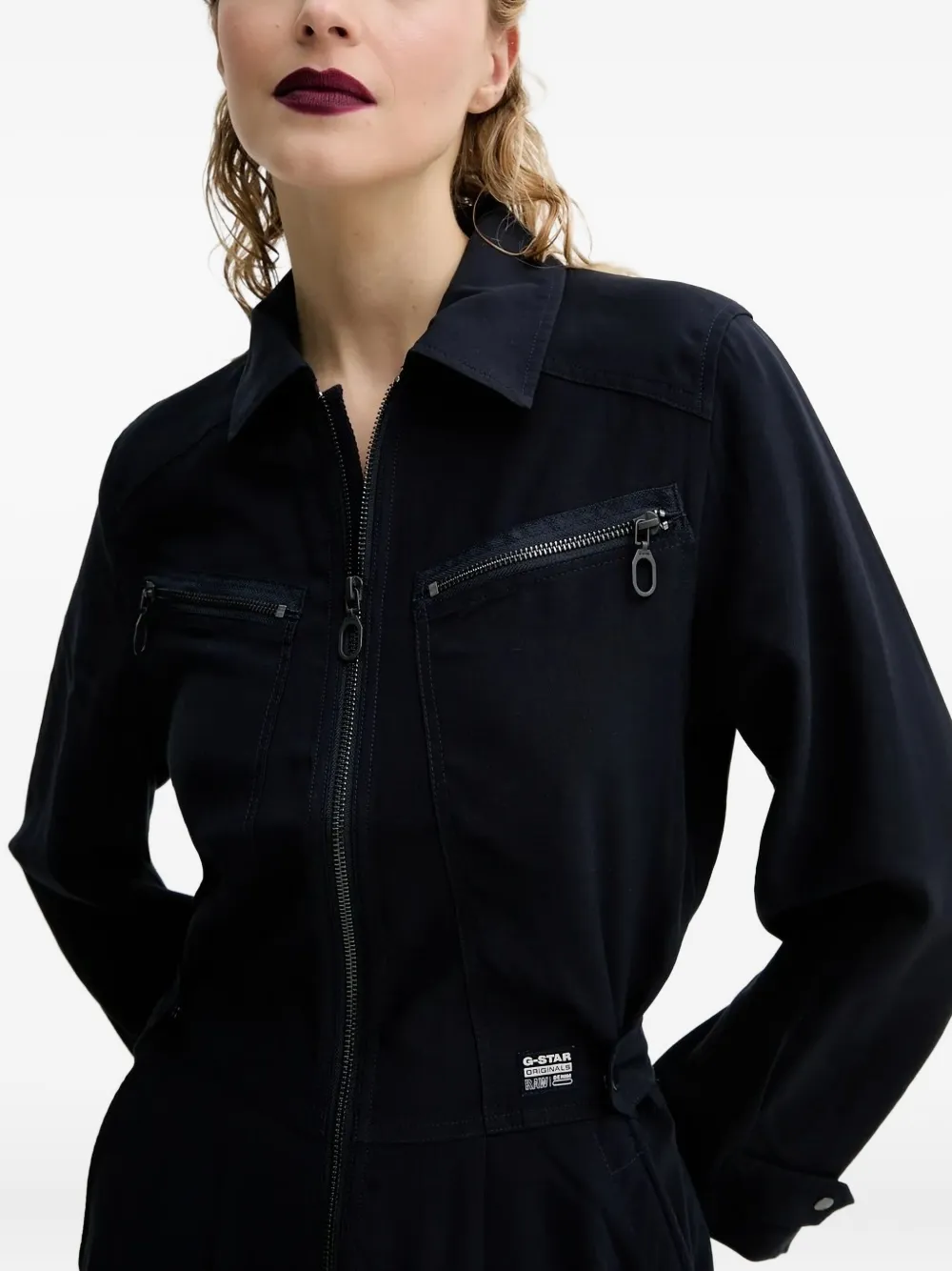 G-star Raw Zip-front Pocketed Midi Day Dress In Blue