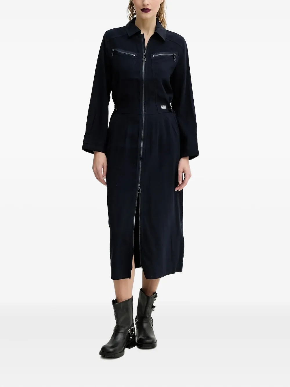 G-Star RAW zip-front pocketed midi day dress | Blue | Image 1