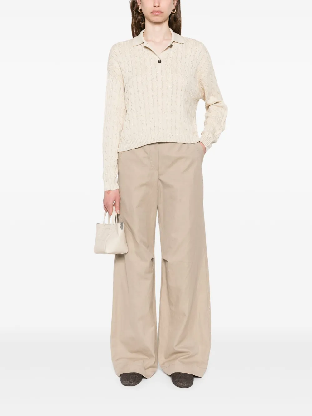 Brunello Cucinelli cable-knit polo shirt - Beige