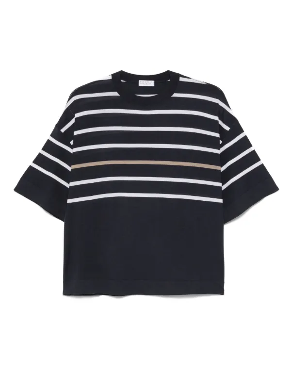 Tシャツ・カットソー Brunello Cucinelli Blue Horizontal Stripe T-Shirt Brunello Cucinelli Blue Horizontal Stripe T-Shirt | THE LIST