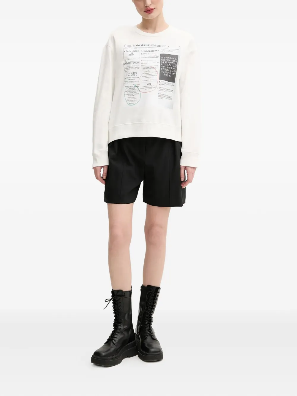 Mm6 Maison Margiela Newspaper Print Jersey Sweatshirt In White