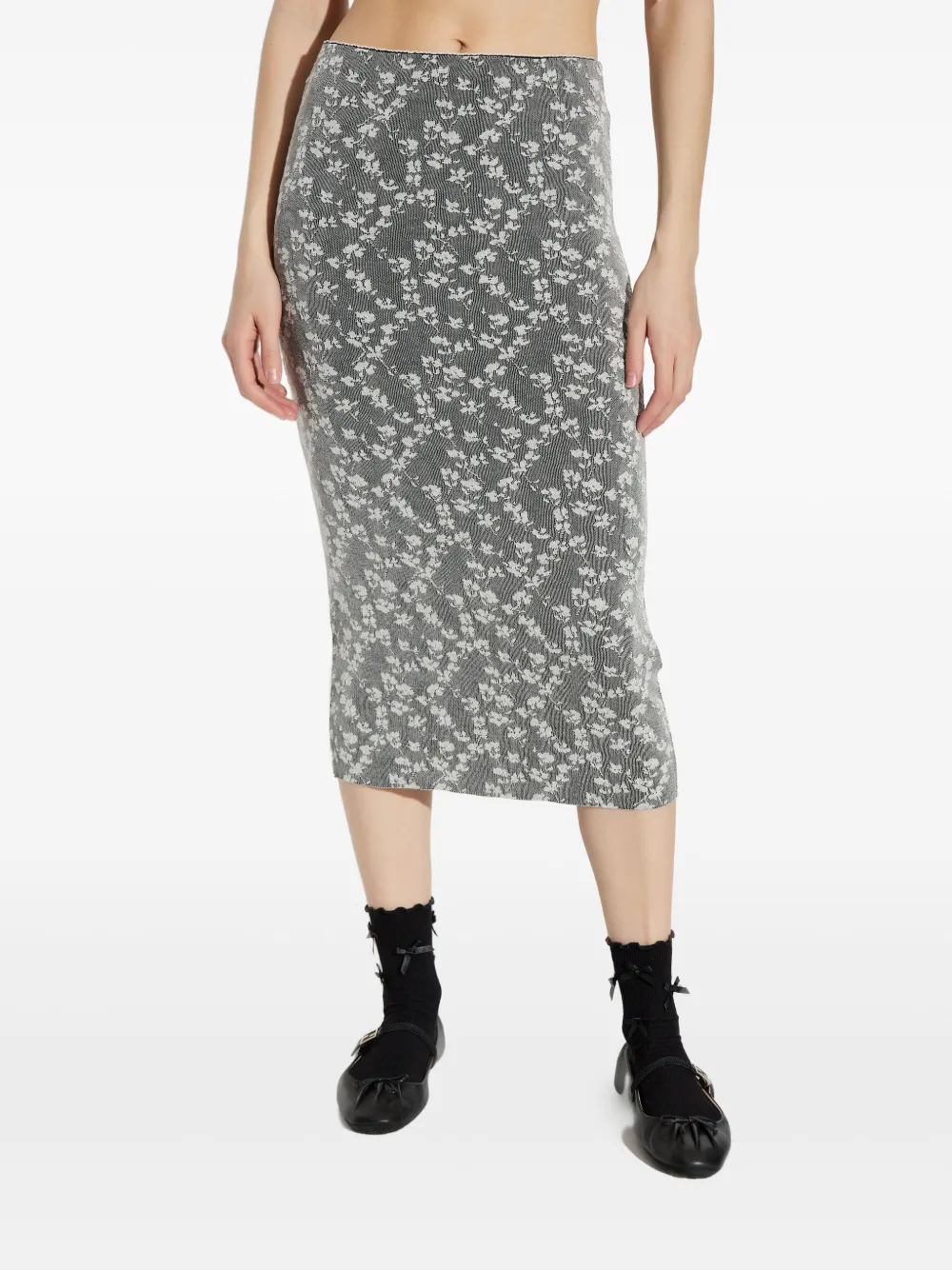 FENDI Midi-rok met bloemenjacquard Zwart