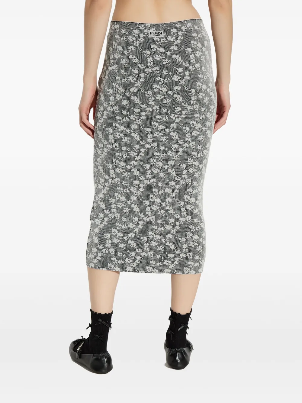 FENDI Midi-rok met bloemenjacquard Zwart