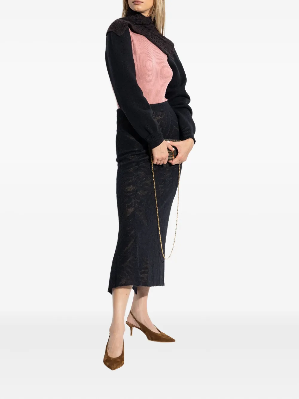 Fendi Knitted High-neck Jumper - Brown 