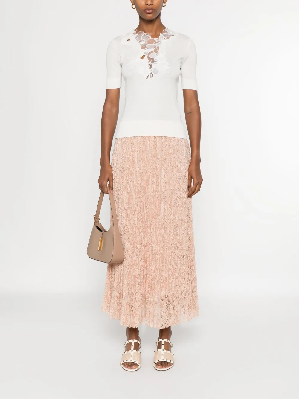 Ermanno Scervino floral-embroidered midi skirt - Beige