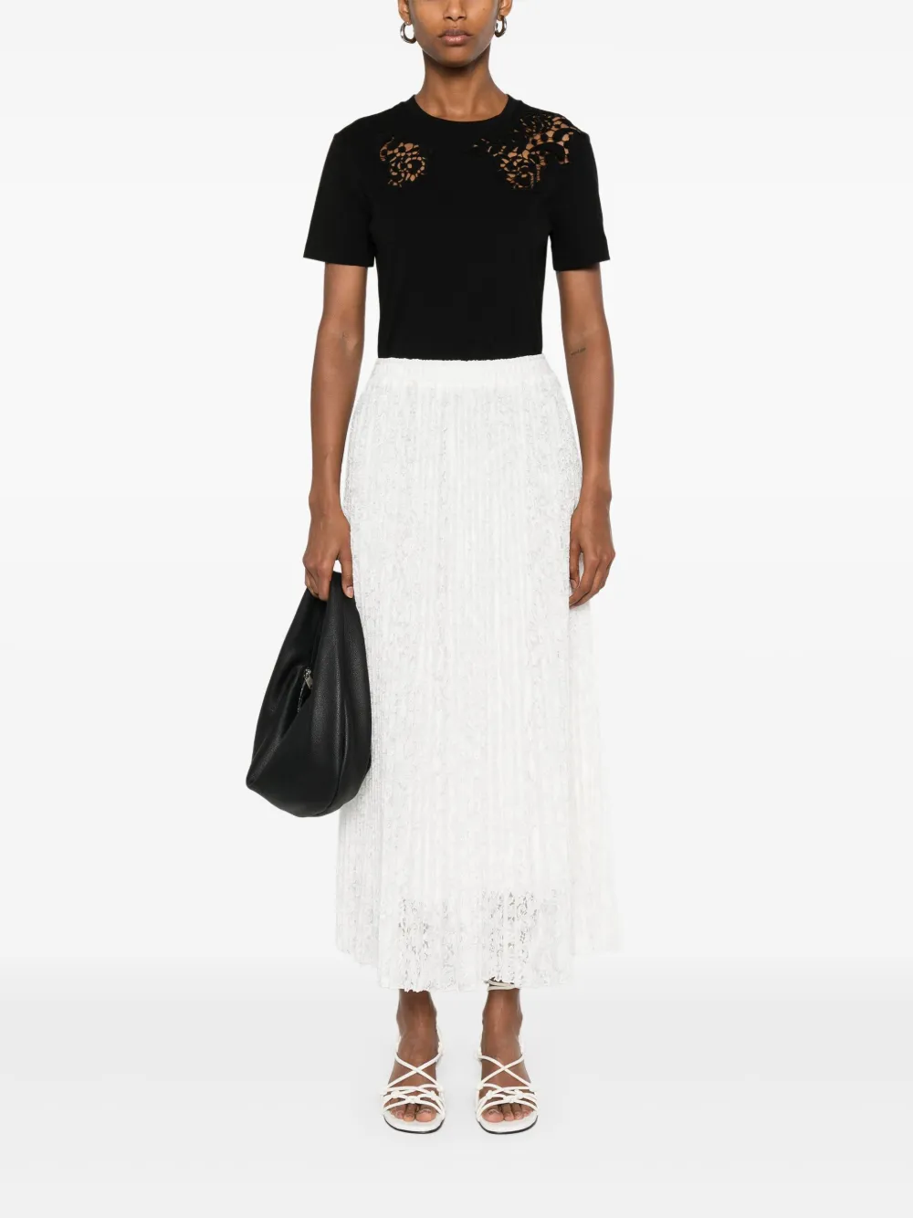 Ermanno Scervino floral-embroidered midi skirt - Wit