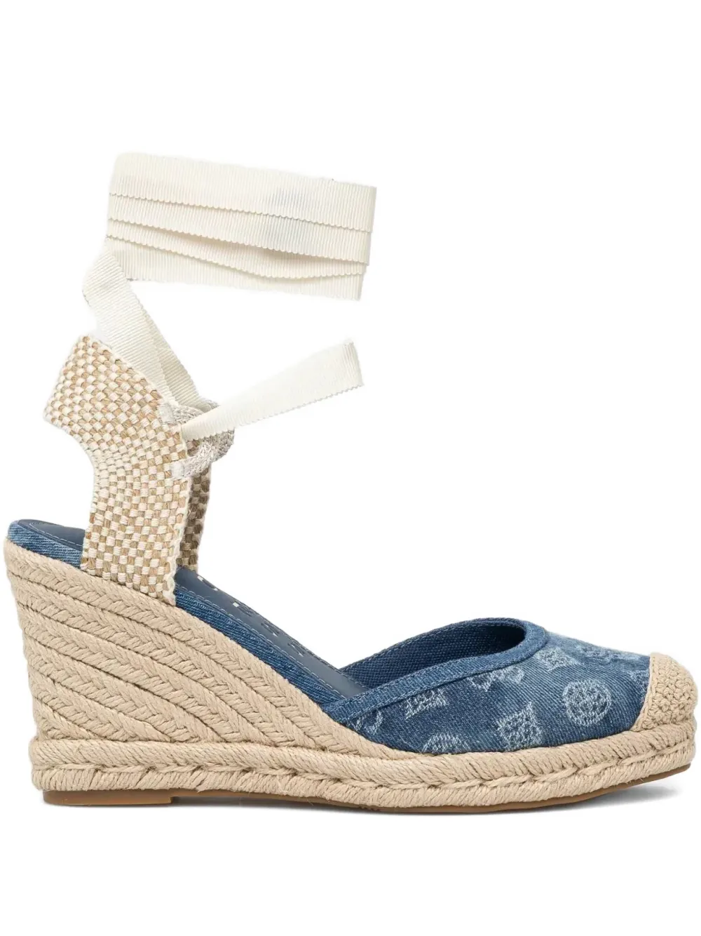 Guess Usa 100mm Charmi Denim Wedge Espadrilles In Blue