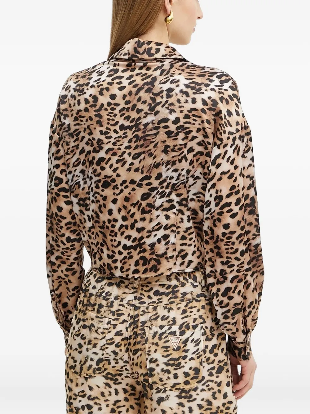 GUESS USA Blouse met luipaardprint en gestrikte voorkant - Bruin