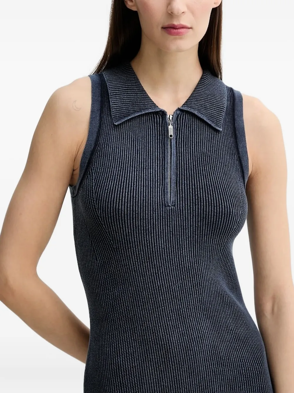G-Star RAW Geribbelde midi-jurk met rits Blauw