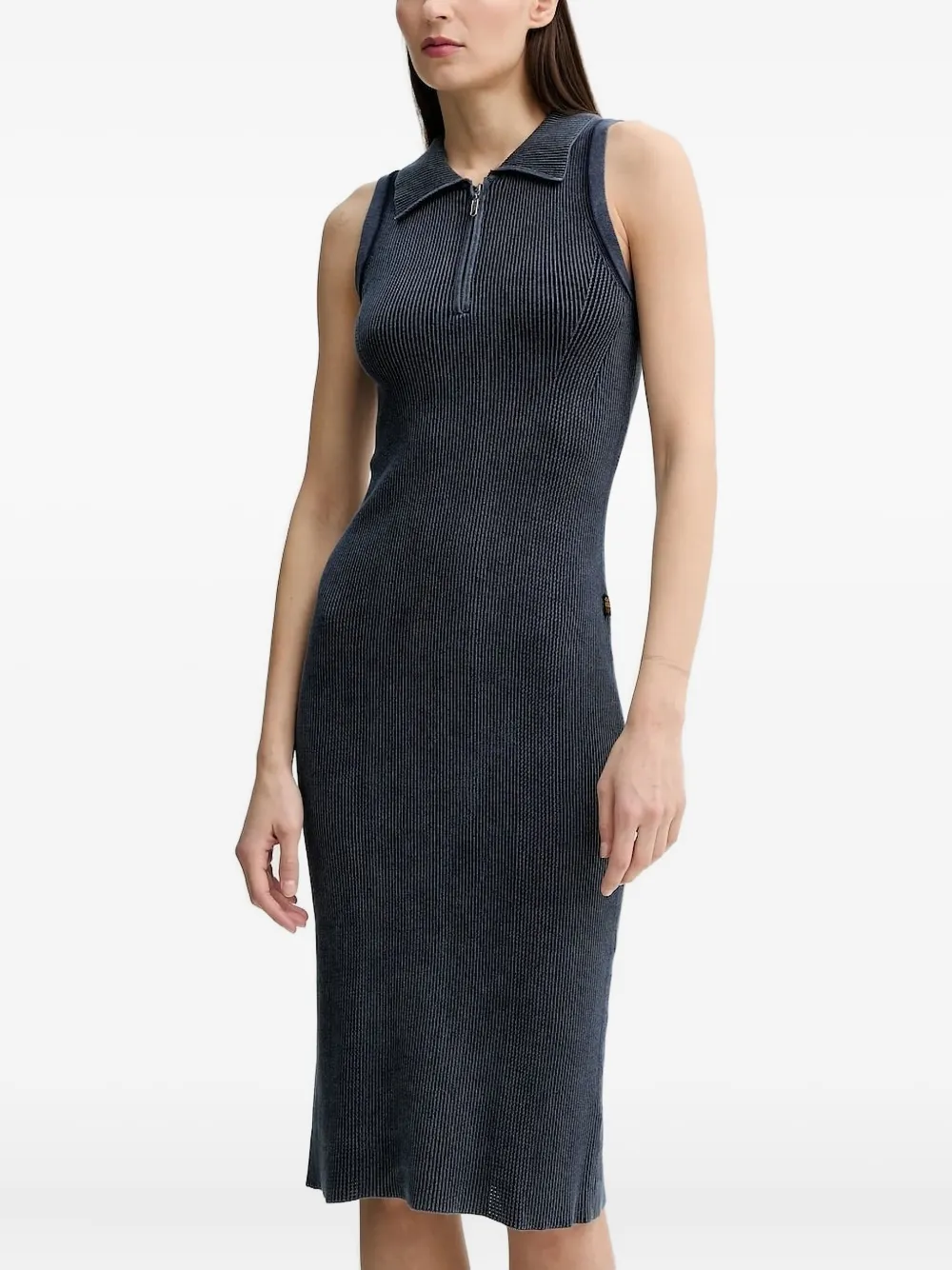 G-Star RAW zip-front ribbed midi dress | Blue | Image 1