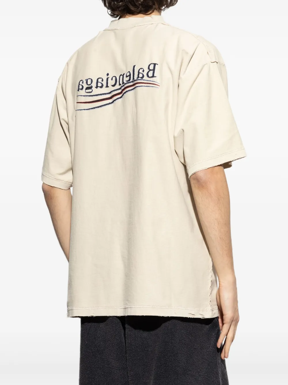 Balenciaga embroidered-logo T-shirt Beige