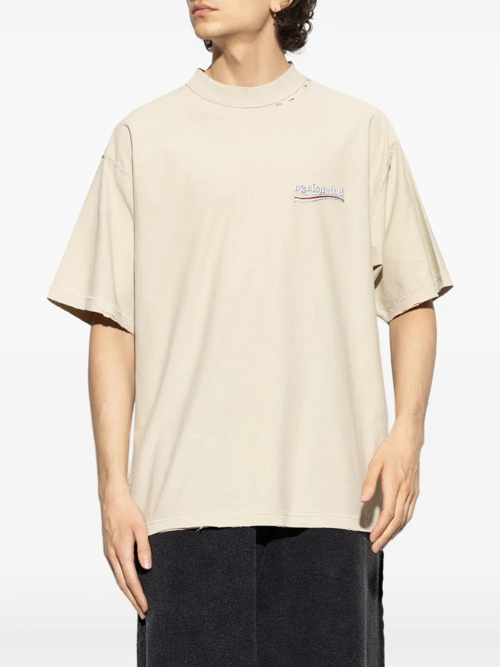 Balenciaga embroidered-logo T-shirt Beige