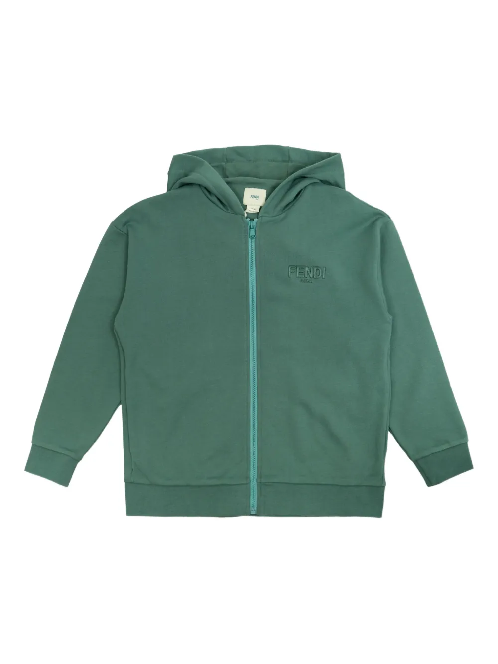 Fendi Kids embroidered-logo zip-up hoodie | Green | Image 1