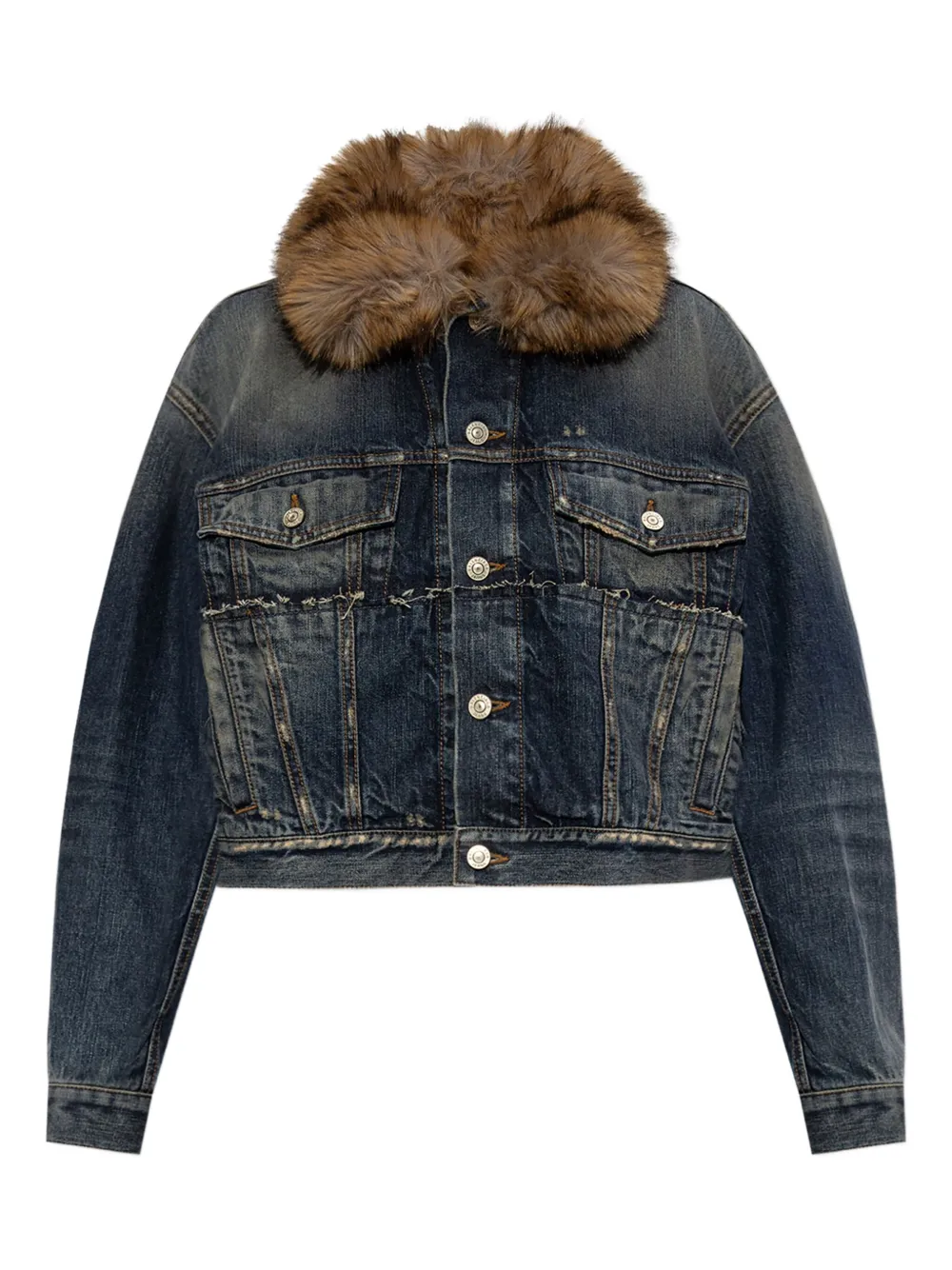 Balenciaga faux-fur collar denim jacket - Blue