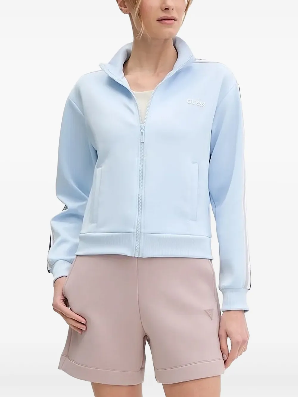 Guess Usa Stripe-detail Zip-up Jacket In Blue