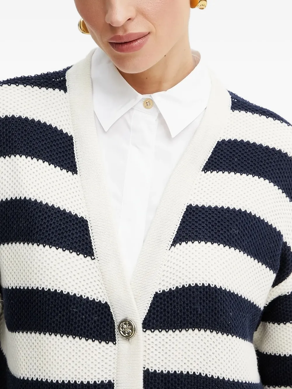 Guess Usa Striped Buttoned Cardigan In White