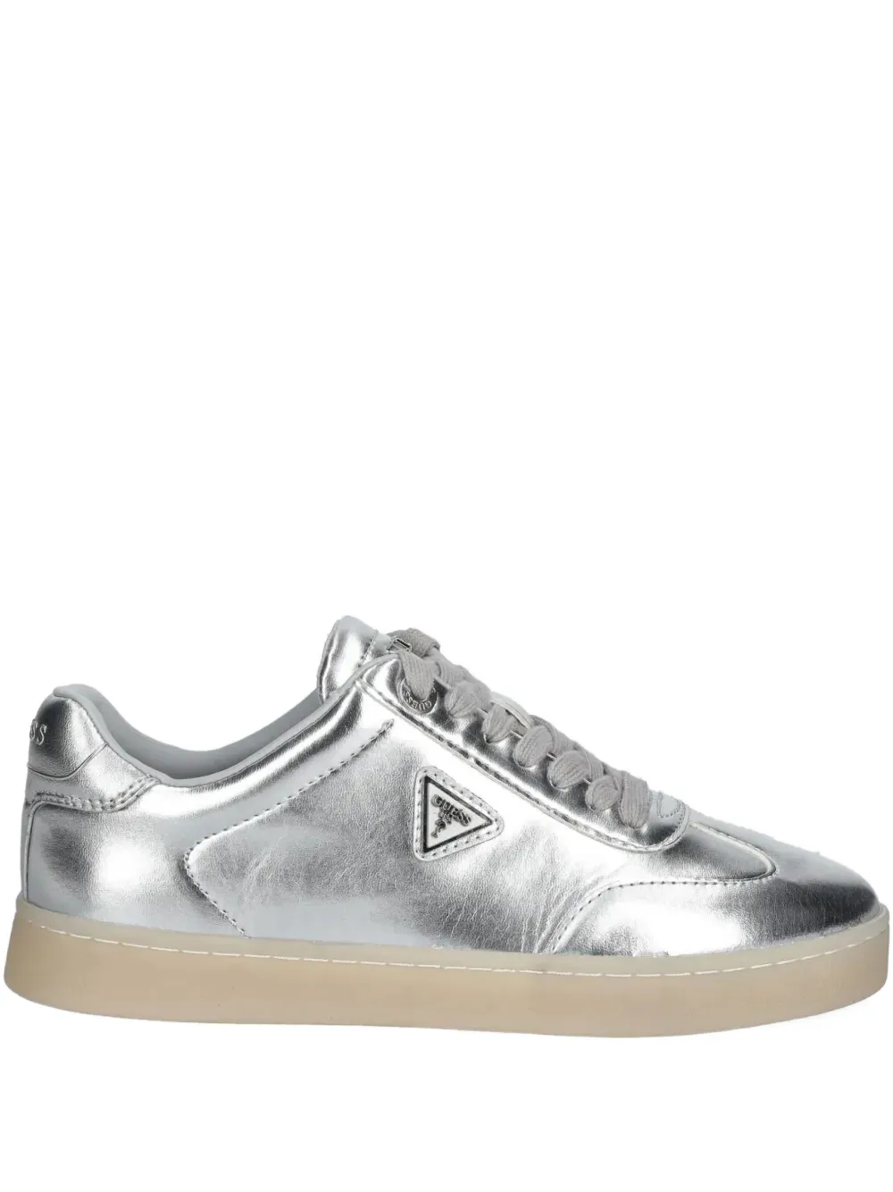 GUESS USA Jazlie metallic-effect leather low-top sneakers Silver