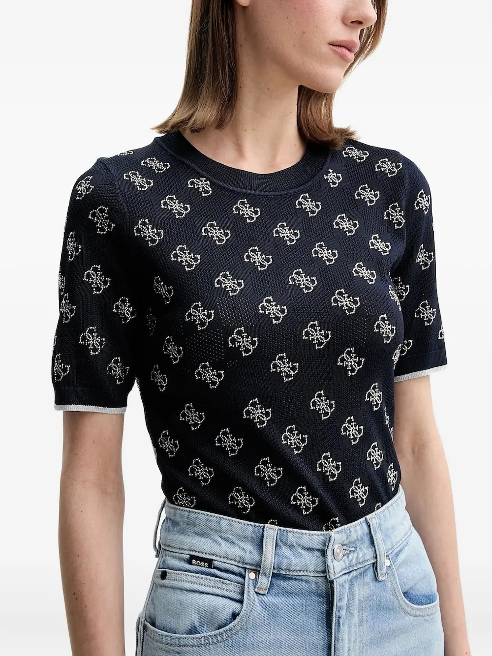 Guess Usa Logo-print Short-sleeve Top In Blue
