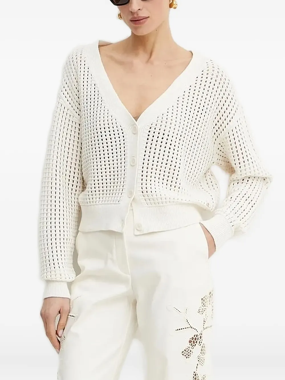 Guess Usa Open-knit Cardigan In Yellow