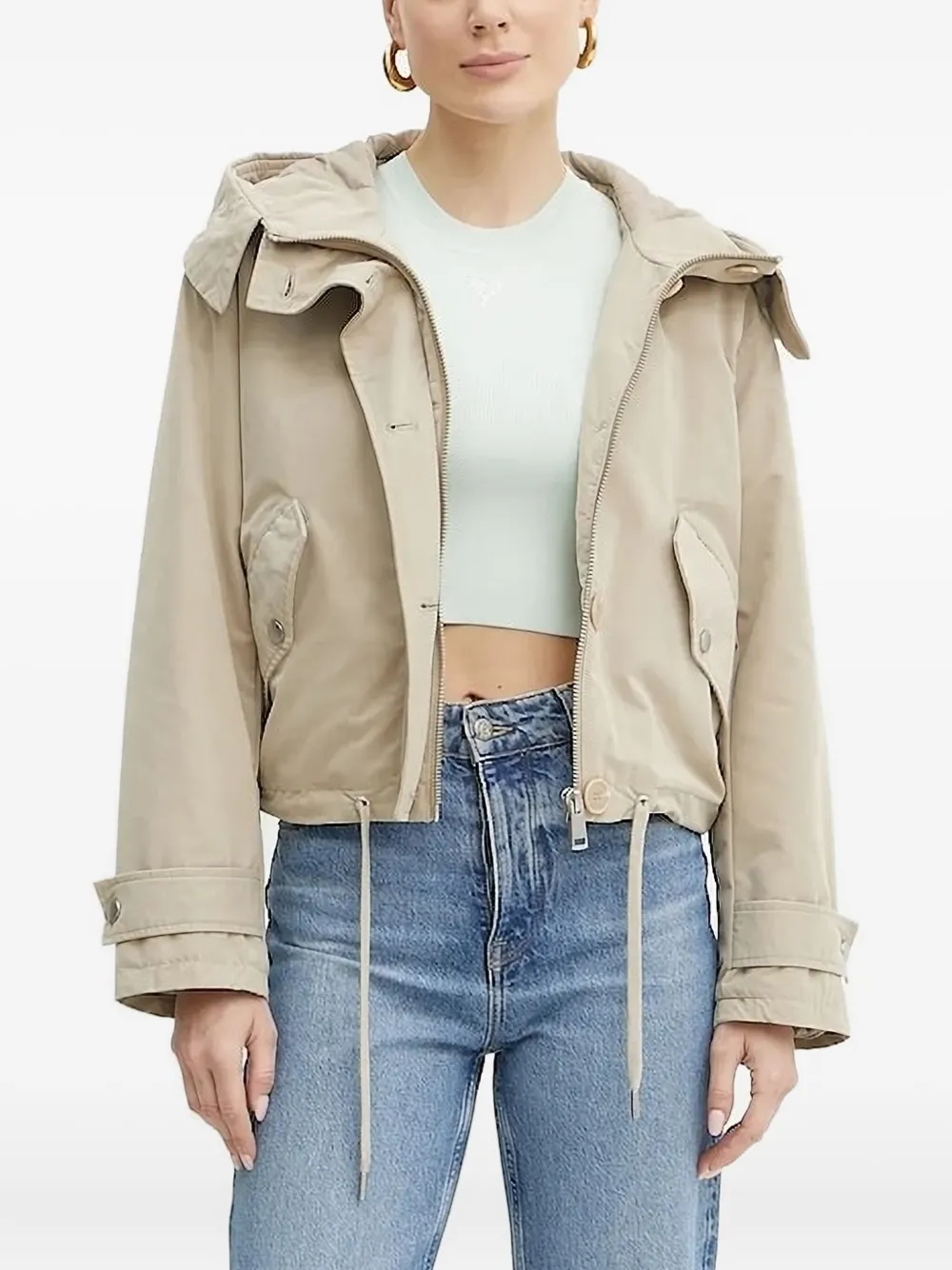 Guess Usa Hooded Drawstring Jacket In Neutral