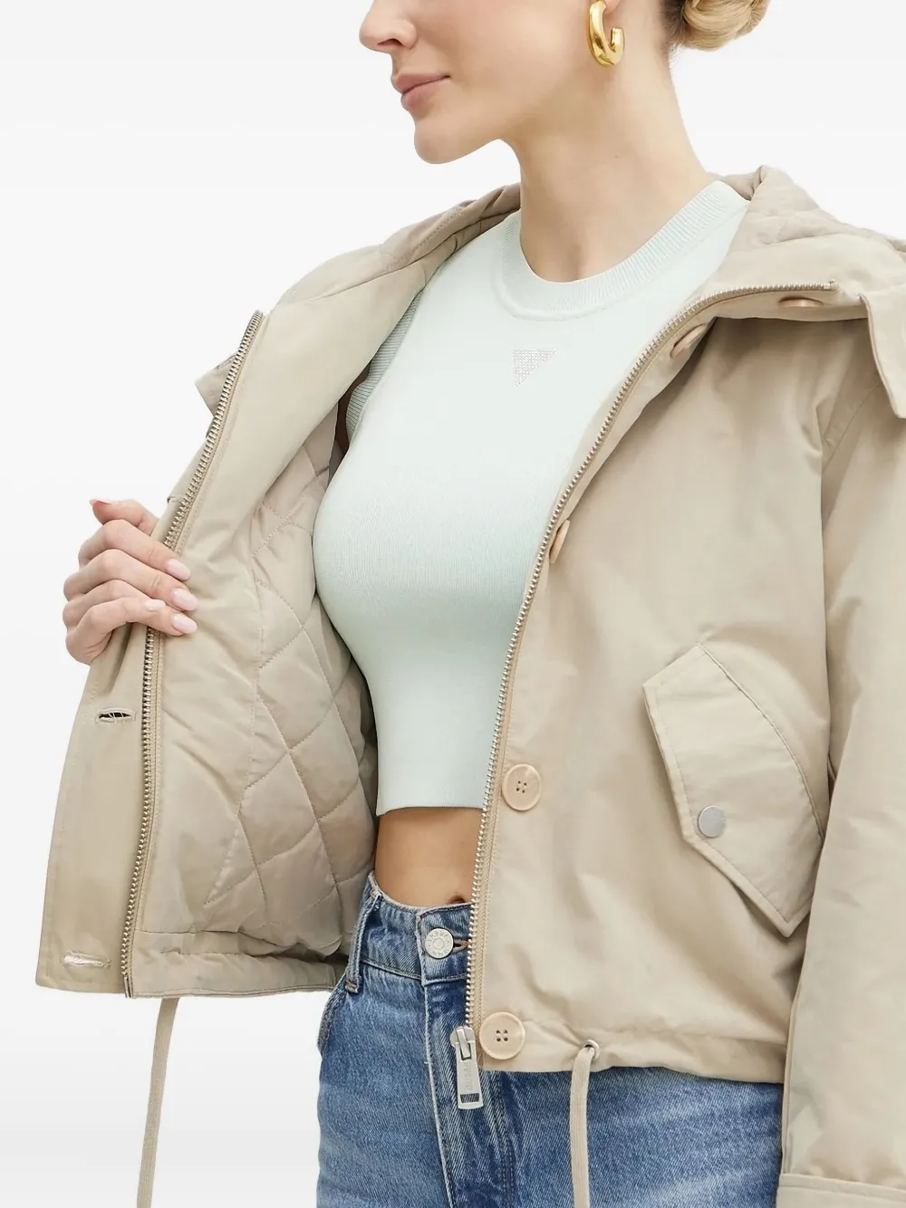 Guess Usa Hooded Drawstring Jacket In Neutral