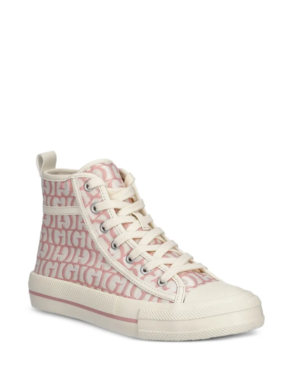 Guess Usa Colyn Monogram-canvas High-top Sneakers In Pink