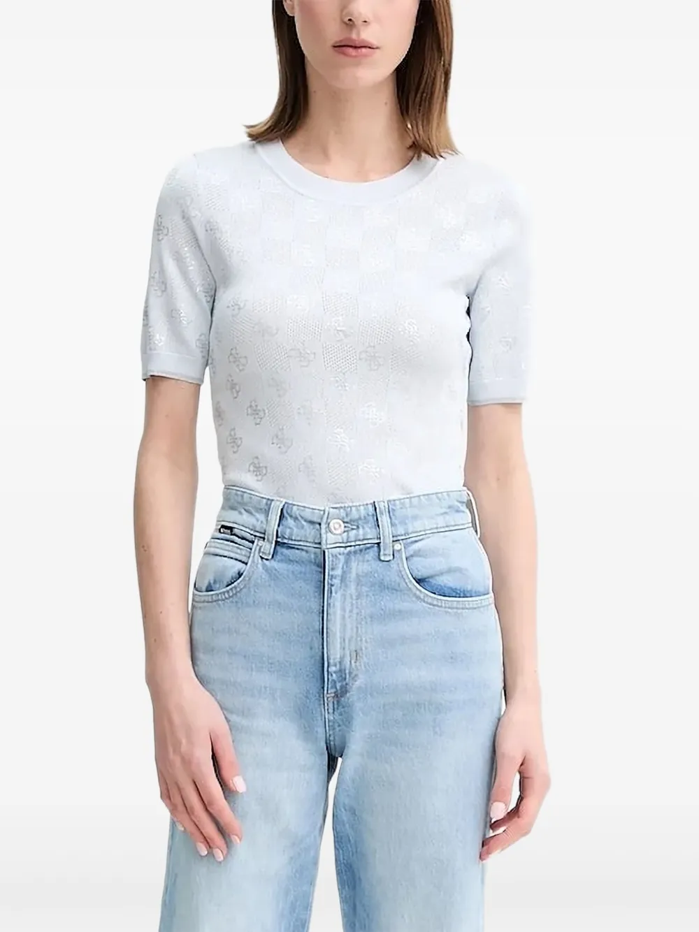 Guess Usa Logo Knit T-shirt In Blue