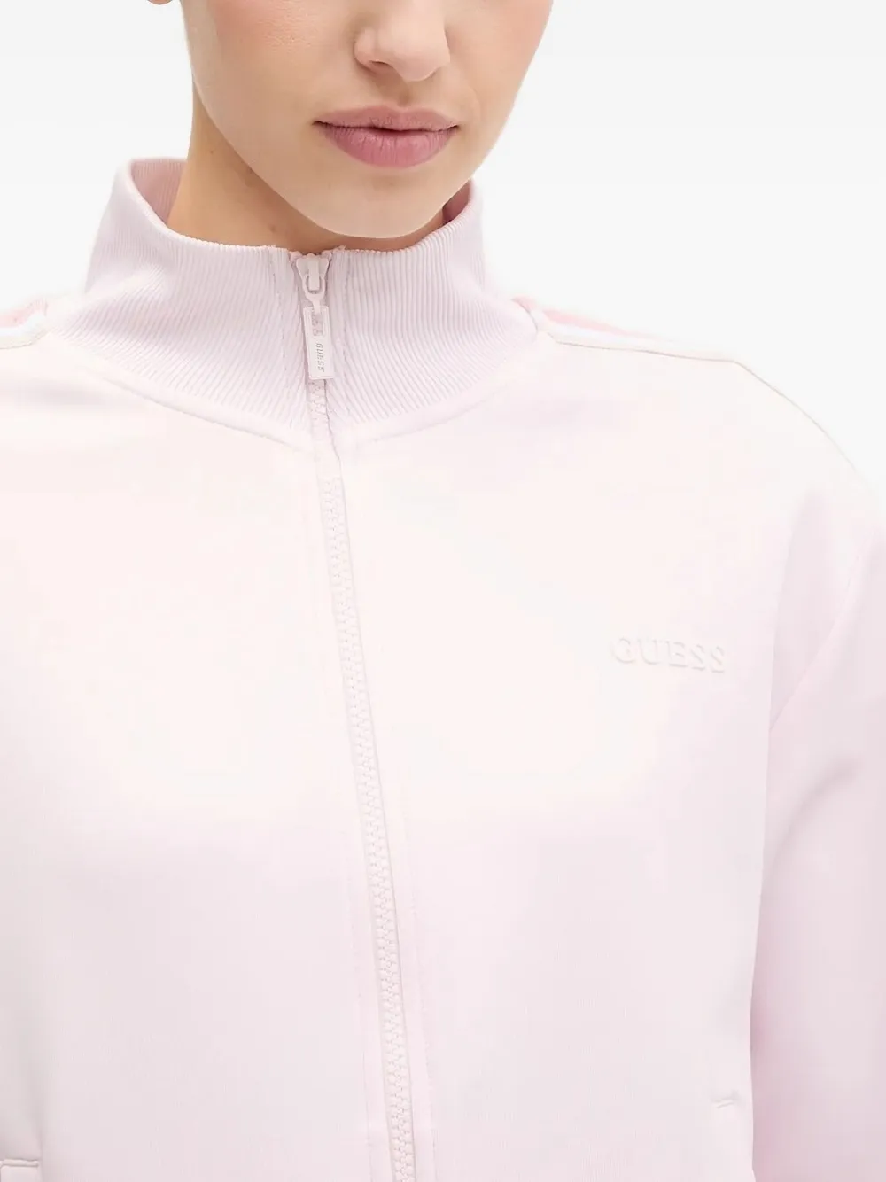 Guess Usa Stripe-detailing Zip-up Sweatshirt In White