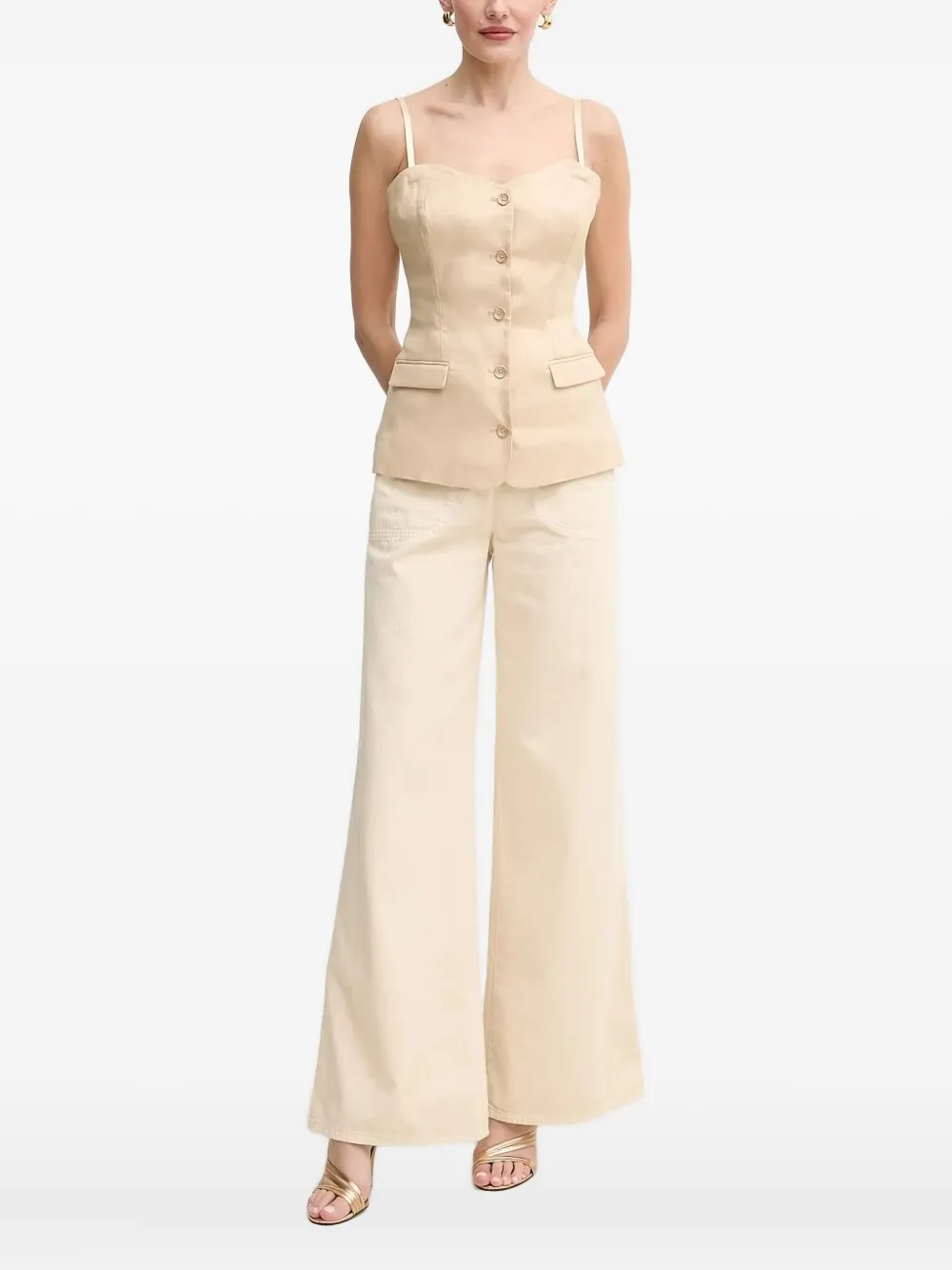 GUESS USA Top van linnenblend met knopen Beige