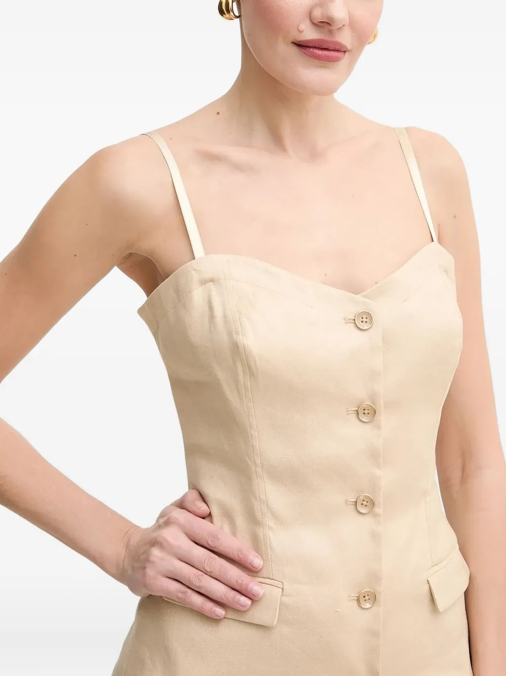 GUESS USA Top van linnenblend met knopen Beige